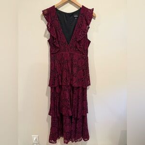Lulu's Burgundy High Low Lace Dress